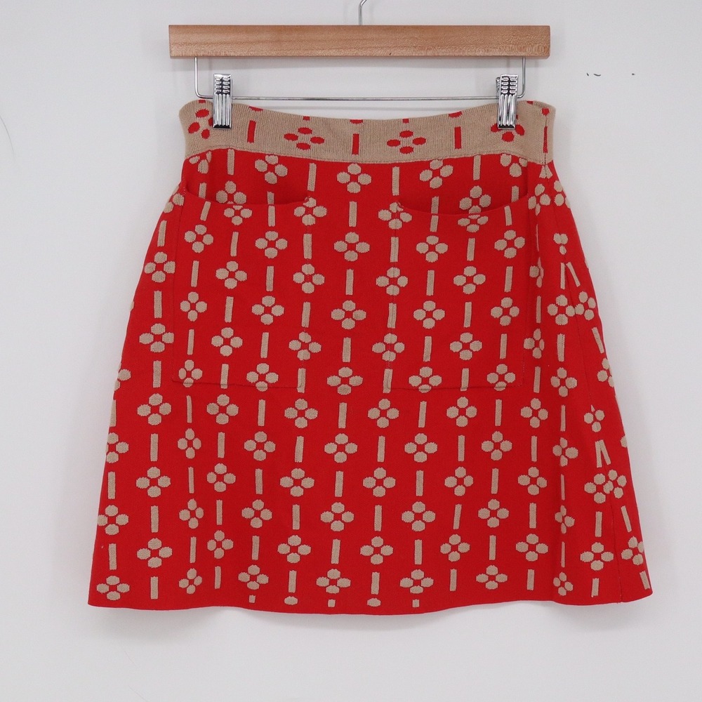 Maeve Skirt Womens Small A-Line Red Beige Geometric Floral Knit Mini Excellent